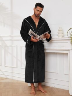 Fashion Men's Flannel Bathrobe Pajamas Women - Black, XXL