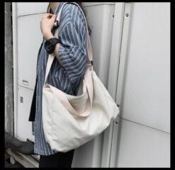 Men's Solid-color Crossbody Canvas Shoulder Student Schoolbag Tutoring Bag - 118 Gym Bag Beige