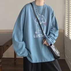 Cartoon Puppy Printed Long Sleeve T-shirt - Sky Blue, 5XL