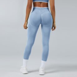 Seamless Knitted Tight High Waist Quick-drying Sports Yoga Pants - BABY Blue, XL