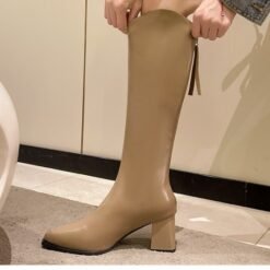 FallWinter Plus-Size Womens Chunky-Heel Pointed-Toe Mid-Calf Fashion Boots In A Casual Style - Khaki, 39