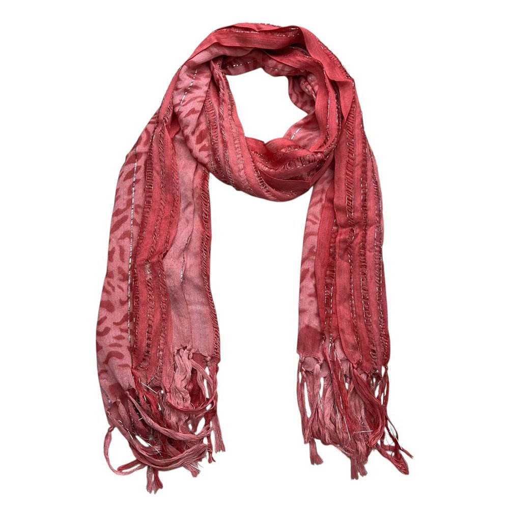 Pink Leopard Viscose Scarf With Metallic Threads - Long Boho Scarf 67inchx24inch - Image 2