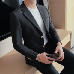 Mens Simple Sophisticated Casual Single-Breasted Two-Button Suit - Black, L