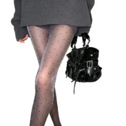 Alternative view of Polka-dot Black Silk Stockings With Shimmering Pearly Silver Thread