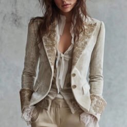 Womens Fashion Printed Lapel Flare-Sleeve Blazer - White, XXL