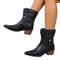 Alternative view of Pointed-toe Square-heel Denim Boots For Women