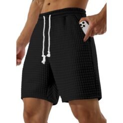 Mens Loose-fit Small-check Sports And Casual Shorts - Black, 3XL
