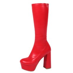 High-elasticity Mid-calf Womens Leather Boots With A Leopard Print - Red, 36