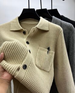 Casual Solid-Color Pocket Lapel Knit Sweater Coat - Beige Camel, S