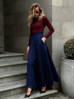 Elegant Solid-Color Skirt For Women - Navy Blue, 4XL