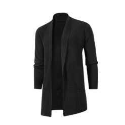 Mens Slim-Fit Plus-Size Knitted Cardigan Coat - Black, XL