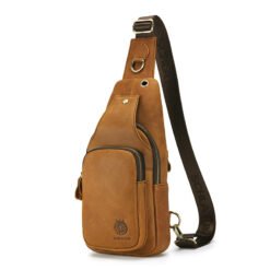 European And American Retro First-Layer Cowhide Mens Front Sling Bag - Brown