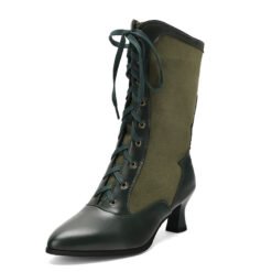 Pointed-toe High-heeled Color-block Womens Over-the-knee Boots With Front Lacing - Green, 42