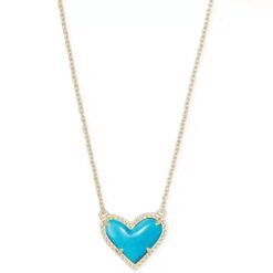 Cubic Zirconia Heart Pendant Necklace - Sky Blue, 14k