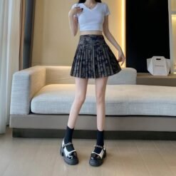 Camouflage All-Match Mid-Rise Pleated A-Line Skirt - Camouflage, M