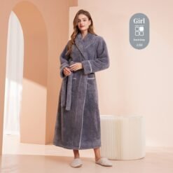 Autumn And Winter Thickened Cotton Velvet Nightgown Men's Winter Plus-sized Plus Size Light Luxury Couple Bathrobe Women's Extended Pajamas - 2102 Female Dark Gray, XL