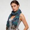 Blue Jacquard Crinkle Scarf - Heavy Textured Scarf 76inchx28inch