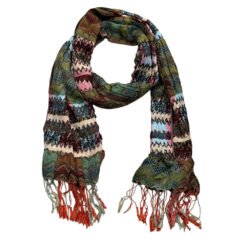 Alternative view of Green Jacquard Polyester Scarf - Leaf Pattern Long Scarf 70inchx27inch