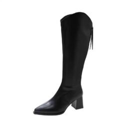 FallWinter Plus-Size Womens Chunky-Heel Pointed-Toe Mid-Calf Fashion Boots In A Casual Style - Black, 41