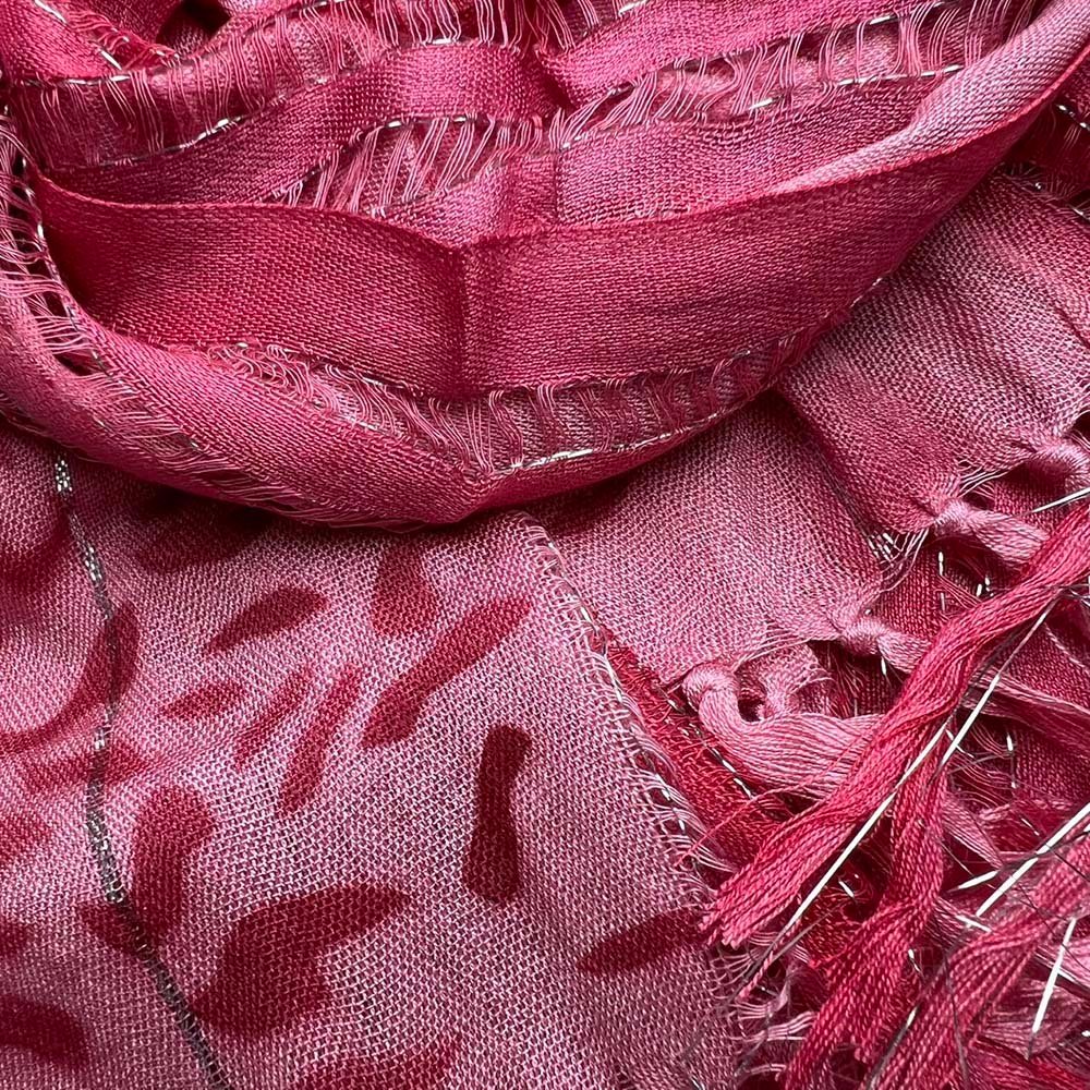 Pink Leopard Viscose Scarf With Metallic Threads - Long Boho Scarf 67inchx24inch - Image 4