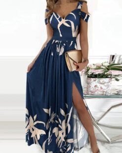 Long Floor Length Elegant Greek Style Pleated Dress - Navy blue, XXL