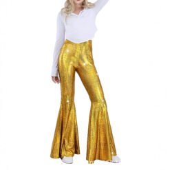 Lightweight Flared Pants With Gold-foil Snake-print - Gold, L