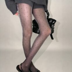 Polka-dot Black Silk Stockings With Shimmering Pearly Silver Thread
