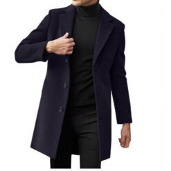 Mens Mid-length Long-sleeve Wool Coat Autumnwinter Wool Outerwear - Black, XXXL
