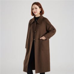 Stylish Double-Faced Wool Coat For Elegant Outerwear For Mature Women And Moms - Brown, L