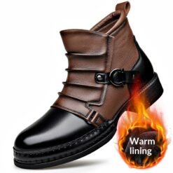 Mens British-style Retro Fleece-Lined Thermal Boots With Side Zipper - Brown Plus Velvet, 47