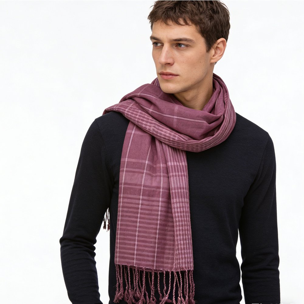 2pcs Bright Color Block Fuchsia Yarn-Dyed Scarf,Luxe Look For Evening Wear,Scarf,vacation,daily Life,evening Party,Office Appropriate Subtlety For Women Men - Image 3