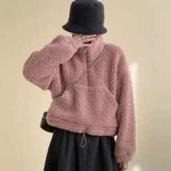 Womens HighEnd HalfZip StandUp Collar Sweatshirt - Pink, S