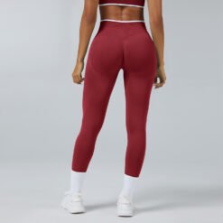 Seamless Knitted Tight High Waist Quick-drying Sports Yoga Pants - Cherry Red, XL