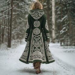 Long Loose-fitting Hooded Coat With A 3D Digital Print - Green, 3XL