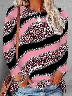 Womens Casual T Shirt With 3D Printed Crew Neck And Long Sleeves - WA28ZQ250325Y092, 3XL