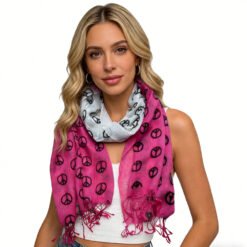 Hot Pink Printed Viscose Scarf - Sheer Summer Scarf 63inchx22inch - Multicolor