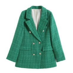 Womens 4-Color Textured Double-Breasted Midi Blazer - Green, XS