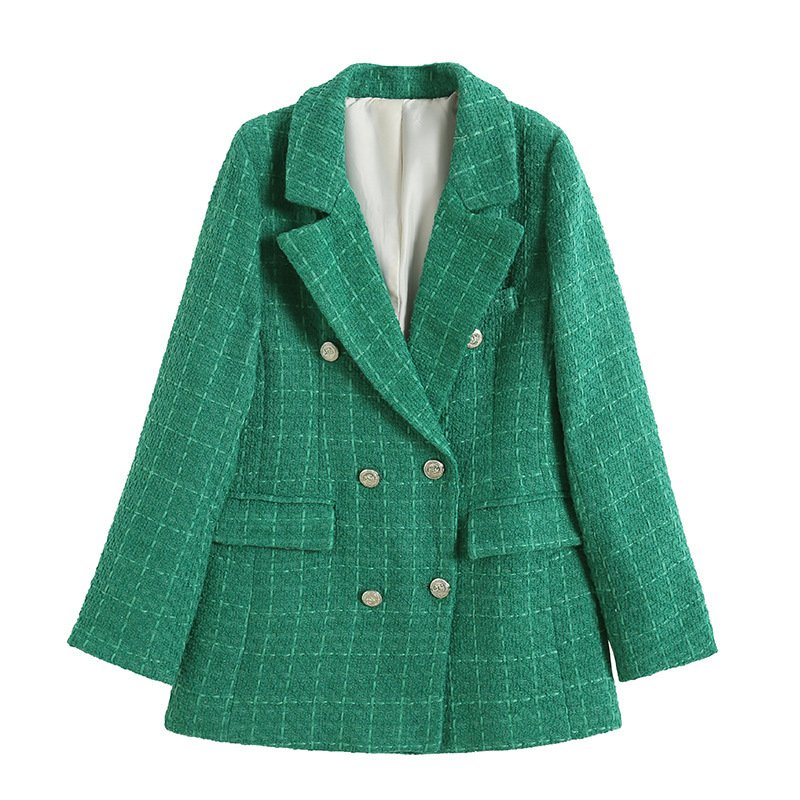 Womens 4-Color Textured Double-Breasted Midi Blazer - Image 2