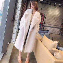 Womens Long Cashmere-Like Coat - Cream White, 3XL