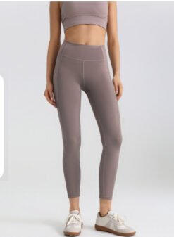 Mesh Side-pocket Stretchy Athletic Leggings - Milk Tea Color, 3XL
