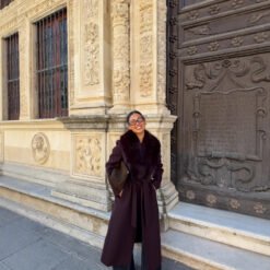 Womens Instagram-hit Wool Coat With A Chic Fur-trimmed Collar - Reddish Brown, S