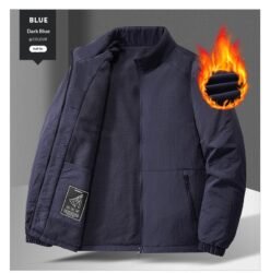 Mens Casual Padded Stand-collar Sports Jacket - Navy Blue Velvet, M