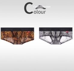 Men's Non-low-rise Ultra-thin Leopard Print Boxer Briefs - Yellow leopard python pattern, 2XL