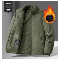 Mens Casual Padded Stand-collar Sports Jacket - Army Green Velvet, M