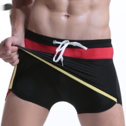 Hot Spring Lace-up Men's Boxer Casual Swimming Trunks - Black, L