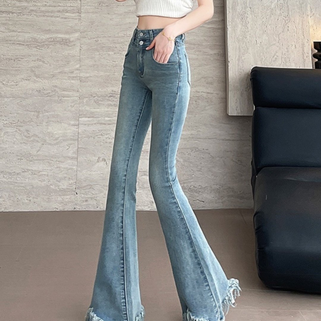 Retro Fleece Lined High Waisted Flare Pants - Image 6