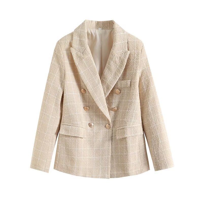 Womens 4-Color Textured Double-Breasted Midi Blazer - Image 3