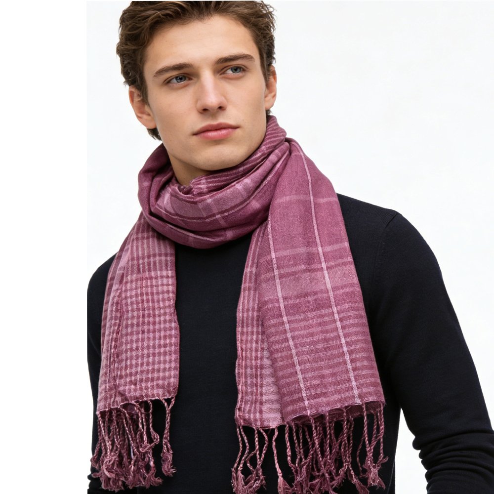 2pcs Bright Color Block Fuchsia Yarn-Dyed Scarf,Luxe Look For Evening Wear,Scarf,vacation,daily Life,evening Party,Office Appropriate Subtlety For Women Men - Image 6