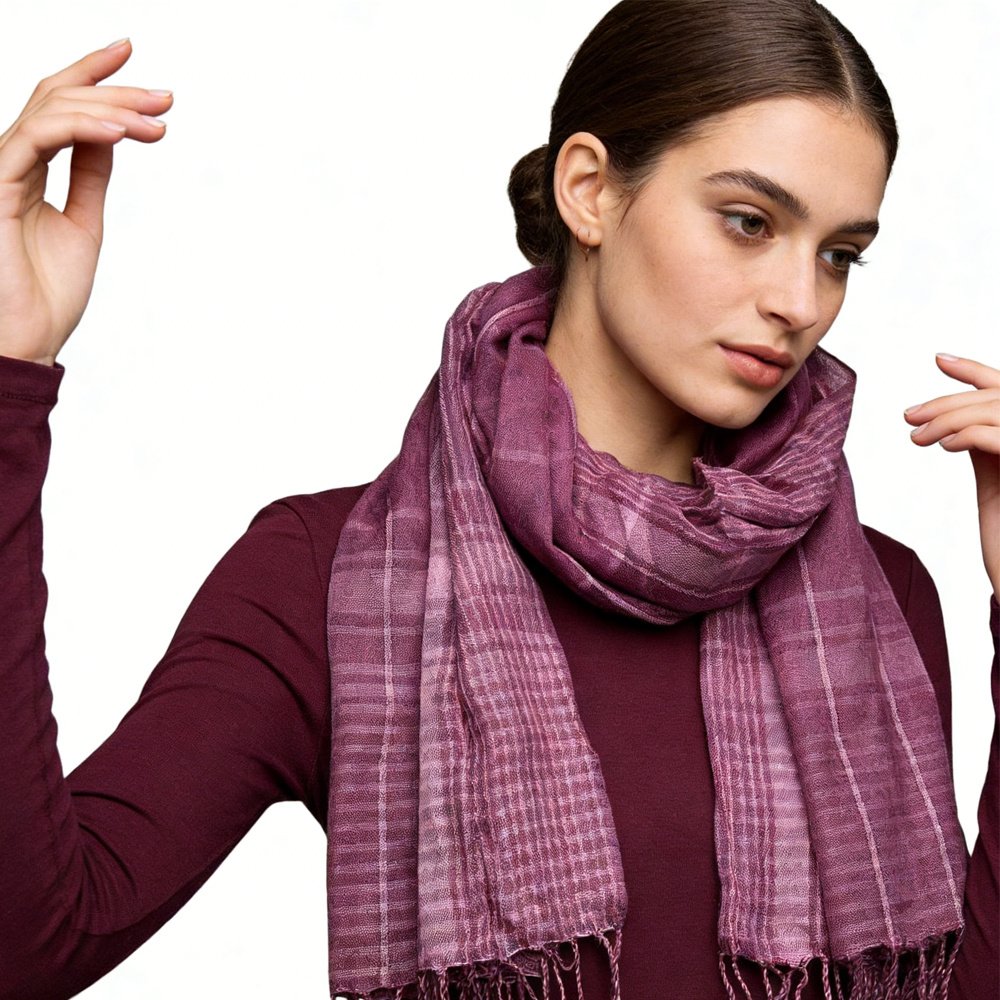 2pcs Bright Color Block Fuchsia Yarn-Dyed Scarf,Luxe Look For Evening Wear,Scarf,vacation,daily Life,evening Party,Office Appropriate Subtlety For Women Men - Image 2