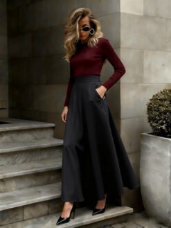 Elegant Solid-Color Skirt For Women - Black, M